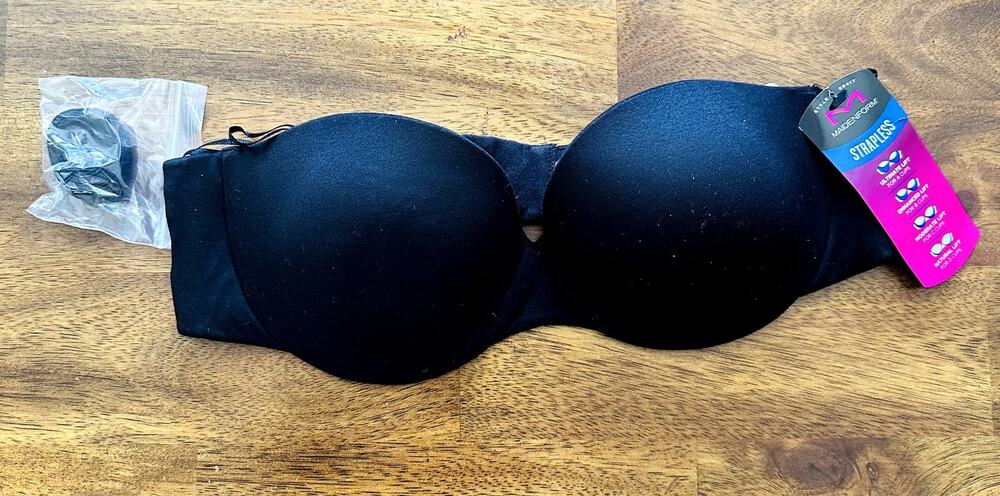 Maidenform Strapless Bra 34B Comfort Devotion Black 81% Nylon 19% Spandex Lift